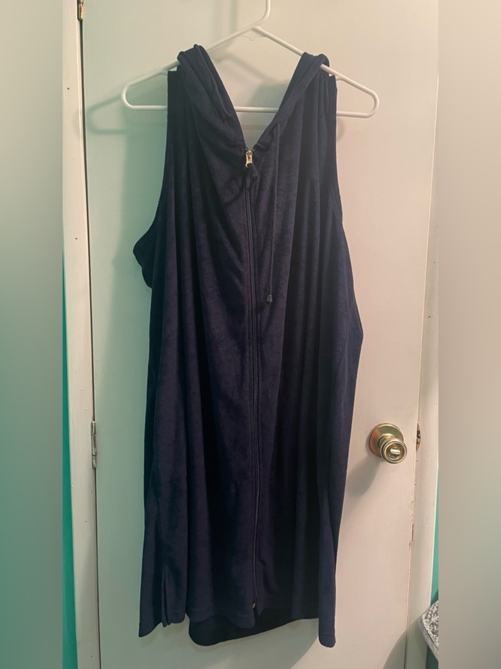 Kim Rogers Navy Sleeveless Hooded Zip-Front Swim Cover